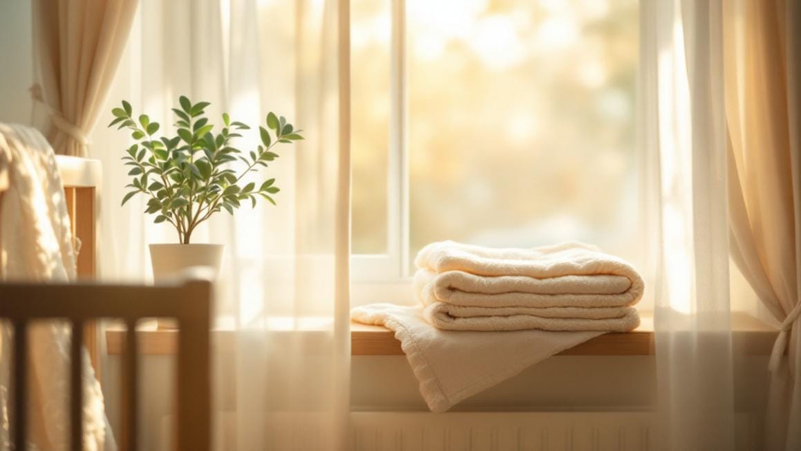 Warm, softly lit nursery preparation scene representing Webster Technique prenatal wellness in Cumming GA