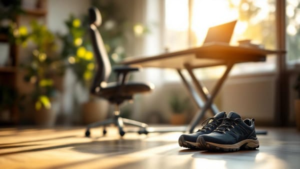 Ergonomic home office setup representing shockwave therapy knee pain recovery and active lifestyle